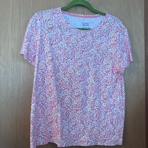 Croft & Barrow Pink and Yellow Short Sleeve Classic Tee Sz L